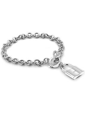 925 Sterling Silver Women's Bracelet - Handmade Rolo Chain with Heart Lock